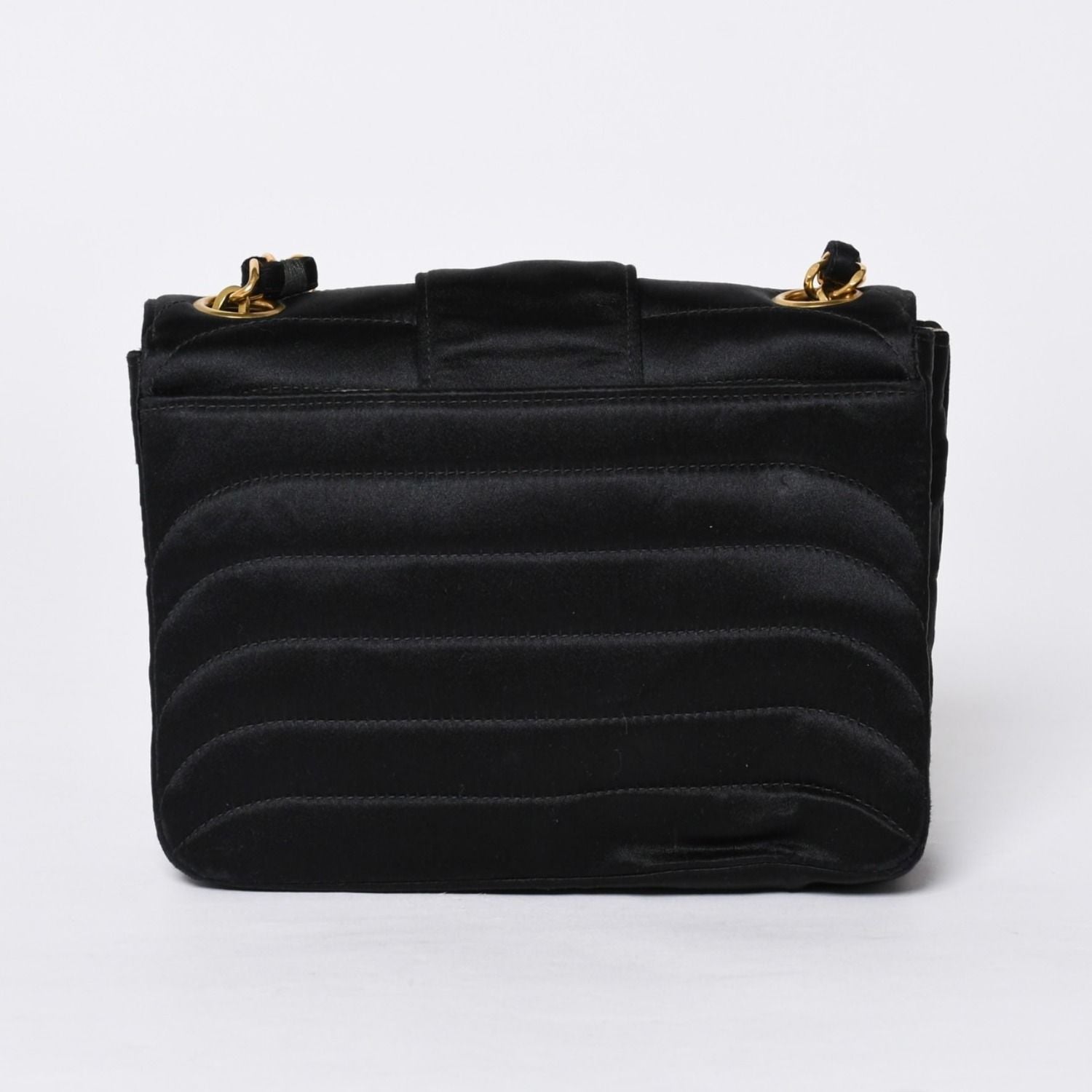 Chanel Mademoiselle Mini Chain Shoulder Bag CC Logo Satin Black Gold — view 2