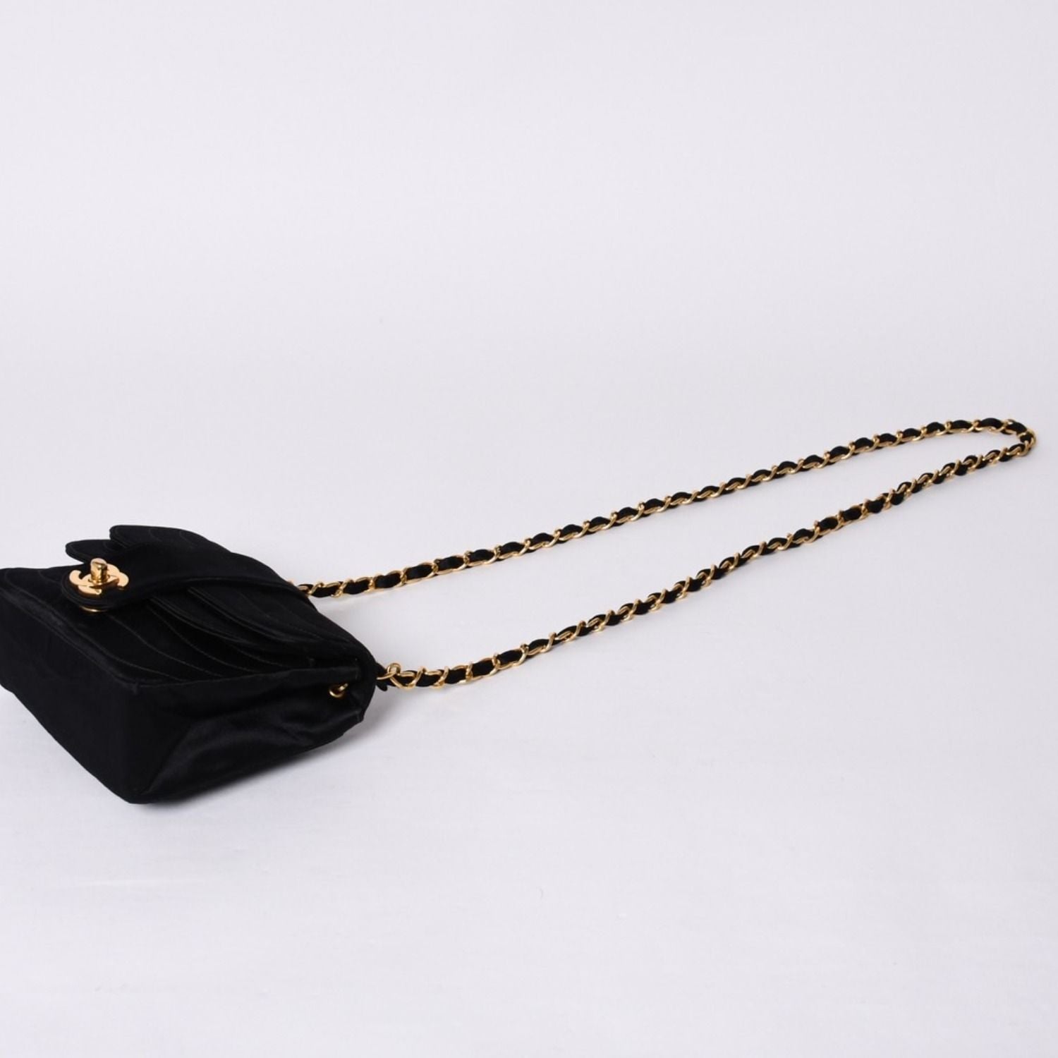 Chanel Mademoiselle Mini Chain Shoulder Bag CC Logo Satin Black Gold — view 5