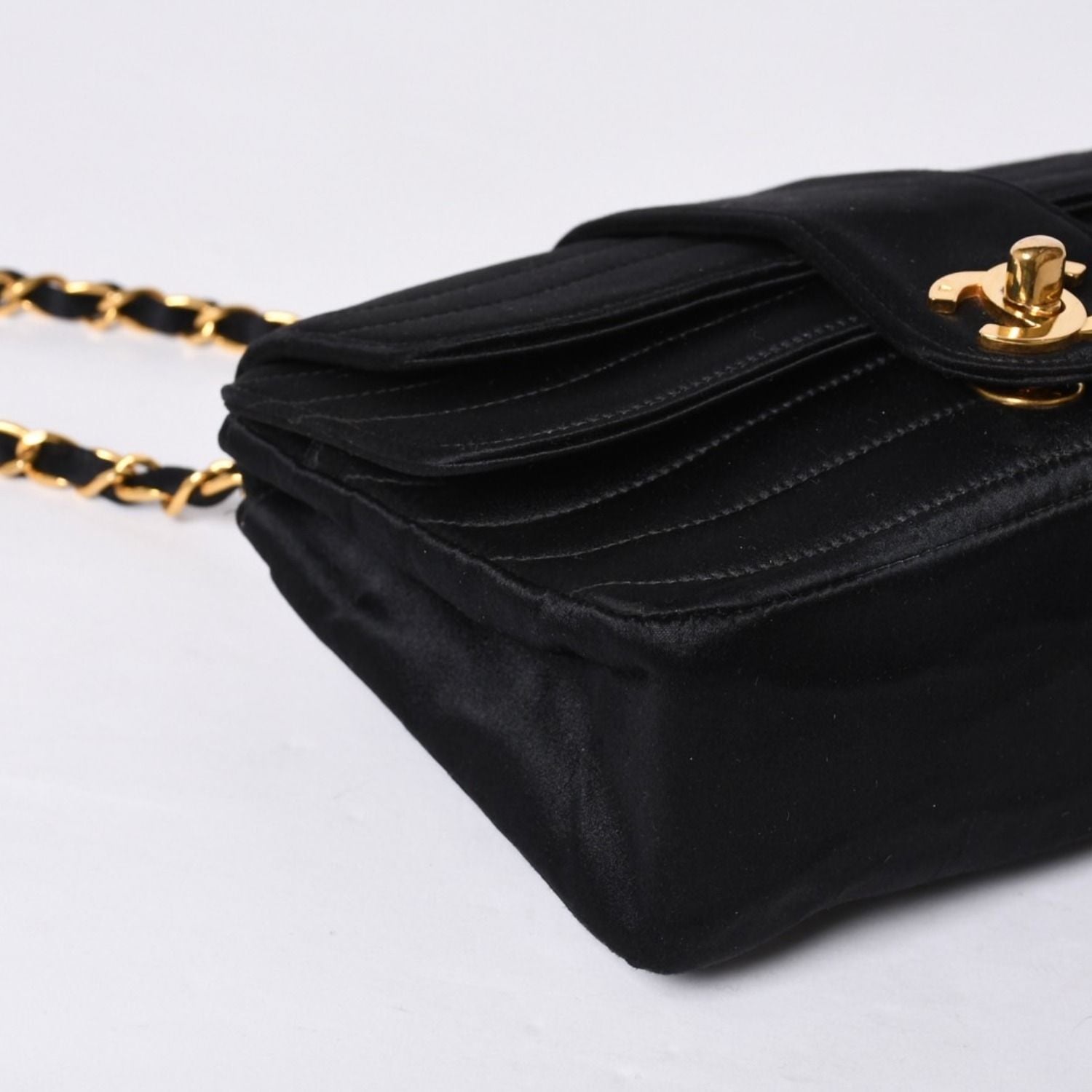 Chanel Mademoiselle Mini Chain Shoulder Bag CC Logo Satin Black Gold — view 7