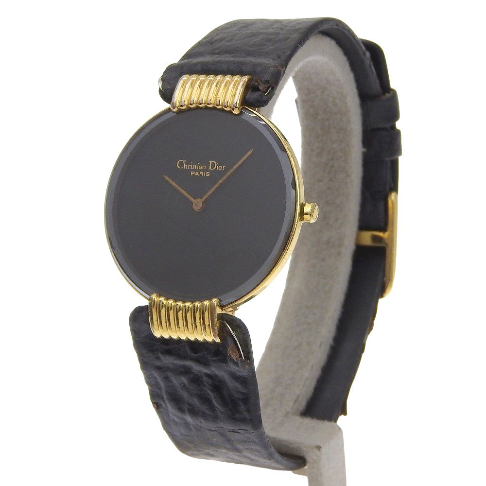 Dior Bakira 47. Gold Plated Leather Quartz Analog Display Black Dial Watch — view 2