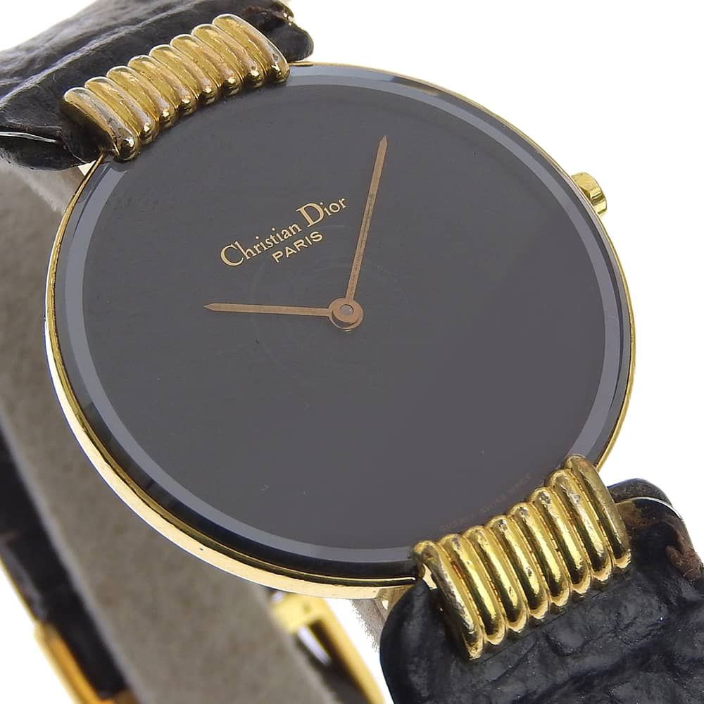 Dior Bakira 47. Gold Plated Leather Quartz Analog Display Black Dial Watch — view 3