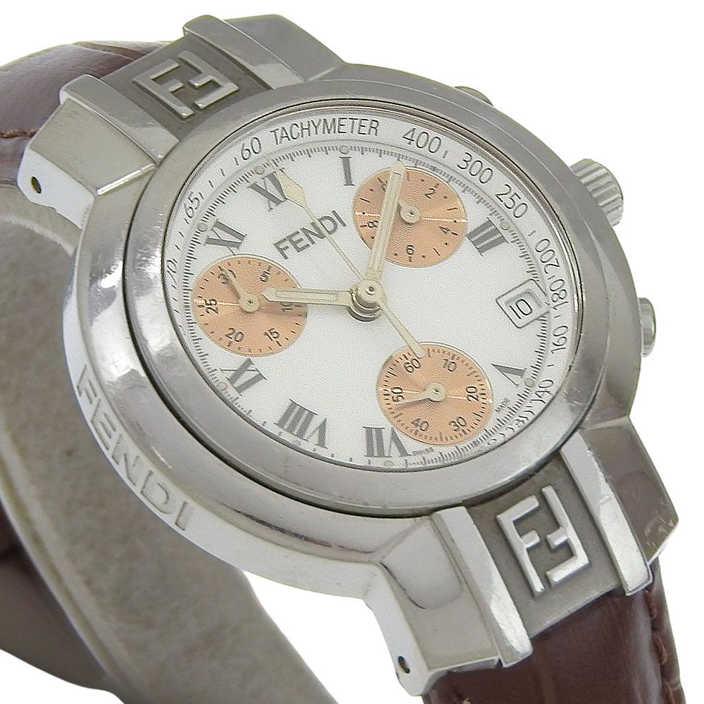 Fendi Orologi Stainless Steel Leather White Quartz Analog Display Dial Watch — view 3