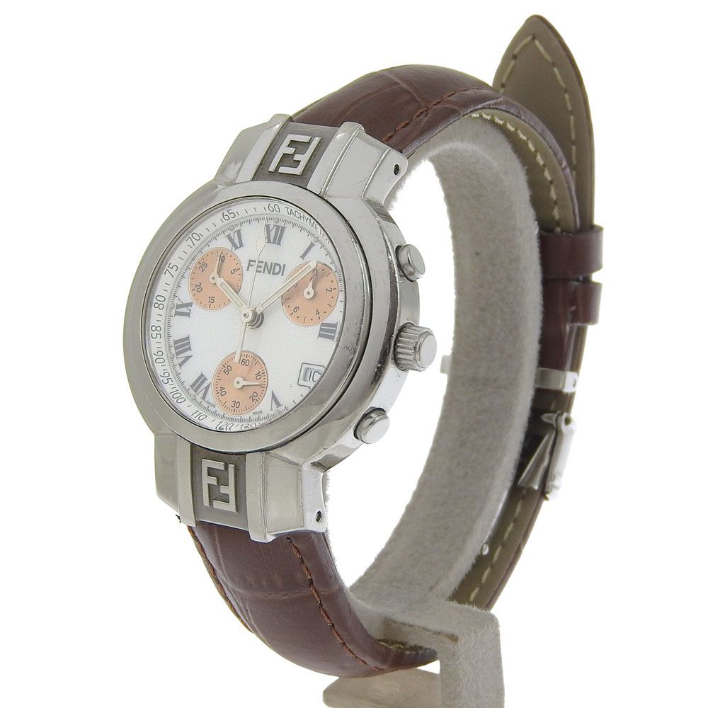 Fendi Orologi Stainless Steel Leather White Quartz Analog Display Dial Watch — view 2