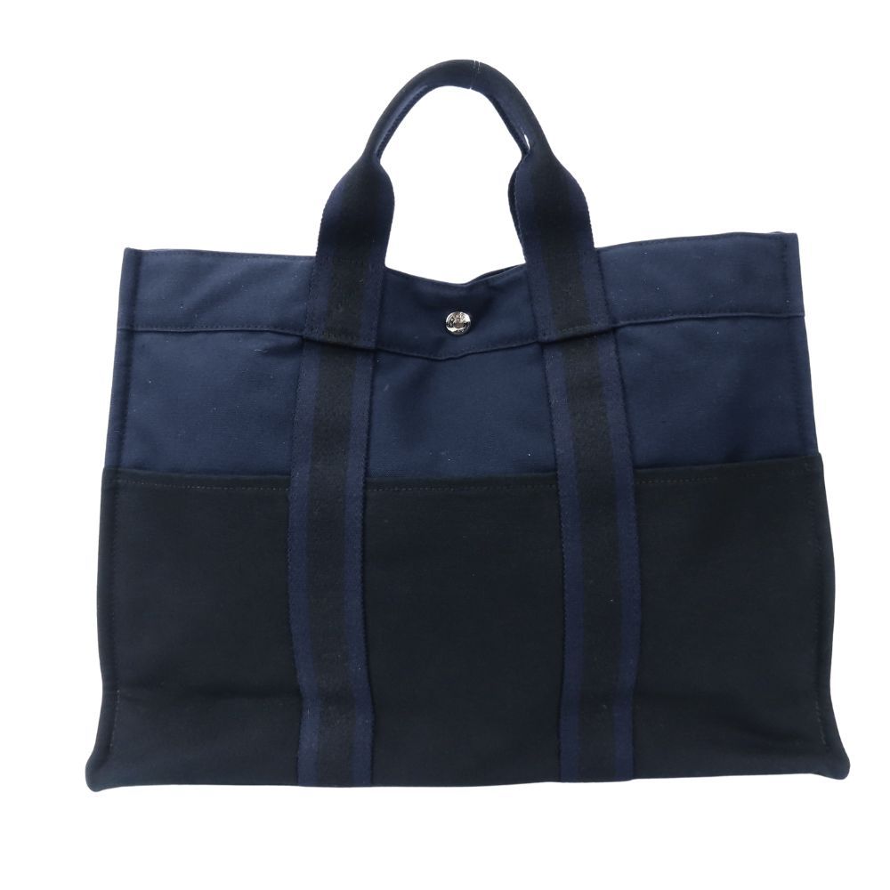Hermes Tote Fourre Tout MM Canvas Navy Black Everyday Use — view 3
