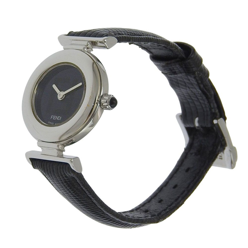 Fendi Stainless Steel Leather Quartz Analog Display Black Dial Watch — view 2