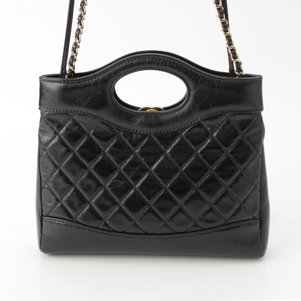 Chanel 31 Trantean Mini Shiny Calf Shopping 2-Way Shoulder Handbag Black — view 4
