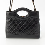 Chanel 31 Trantean Mini Shiny Calf Shopping 2-Way Shoulder Handbag Black — view 4