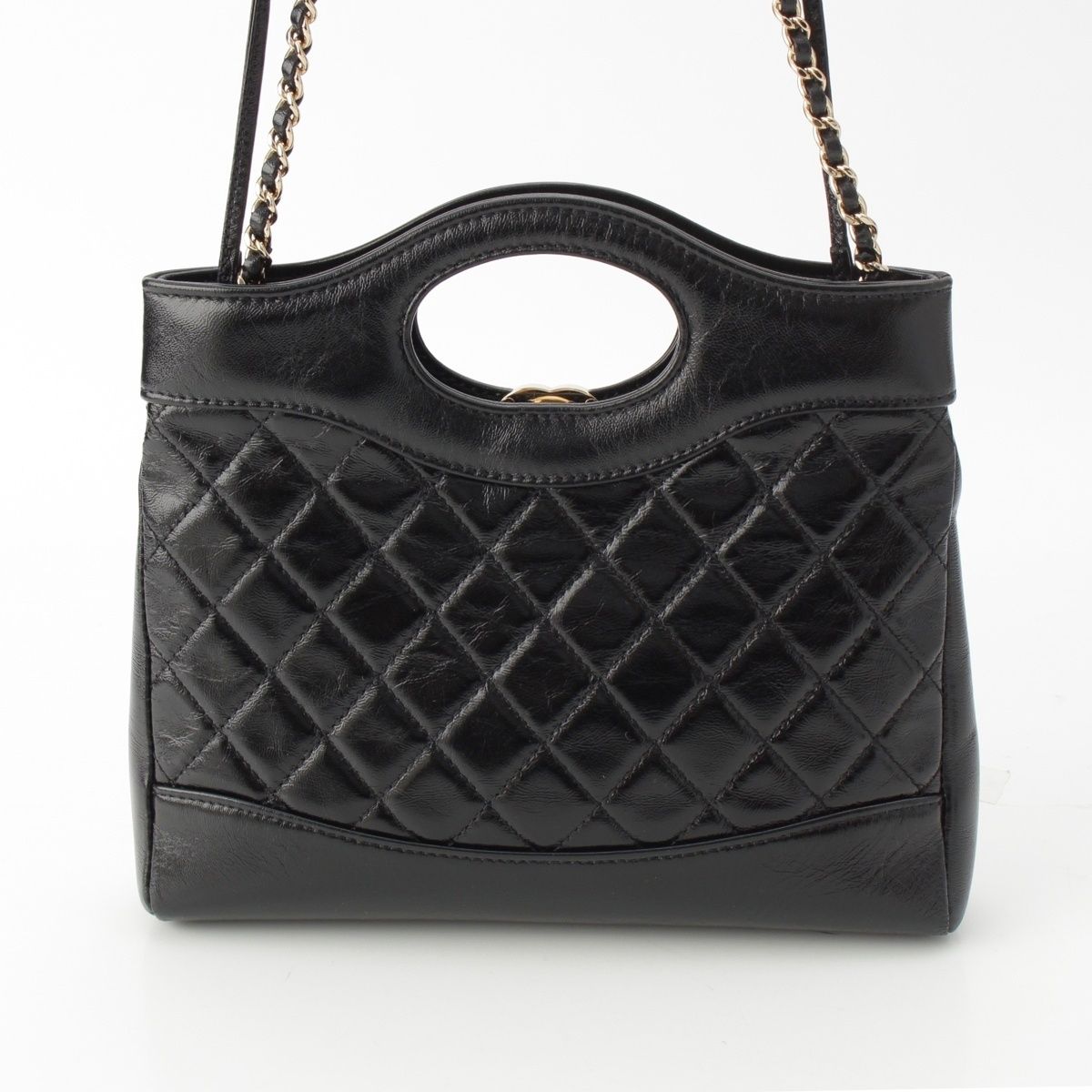 Chanel 31 Trantean Mini Shiny Calf Shopping 2-Way Shoulder Handbag Black — view 4