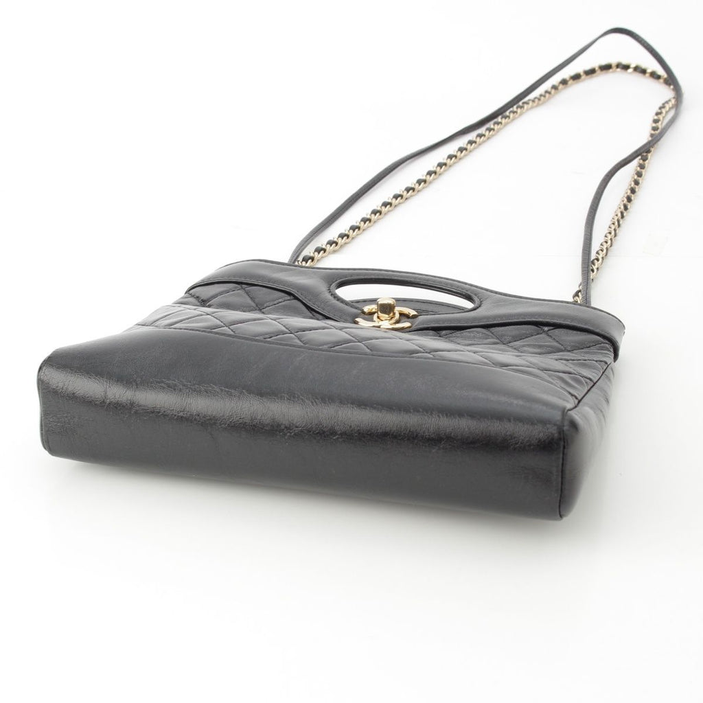 Chanel 31 Trantean Mini Shiny Calf Shopping 2-Way Shoulder Handbag Black — view 5