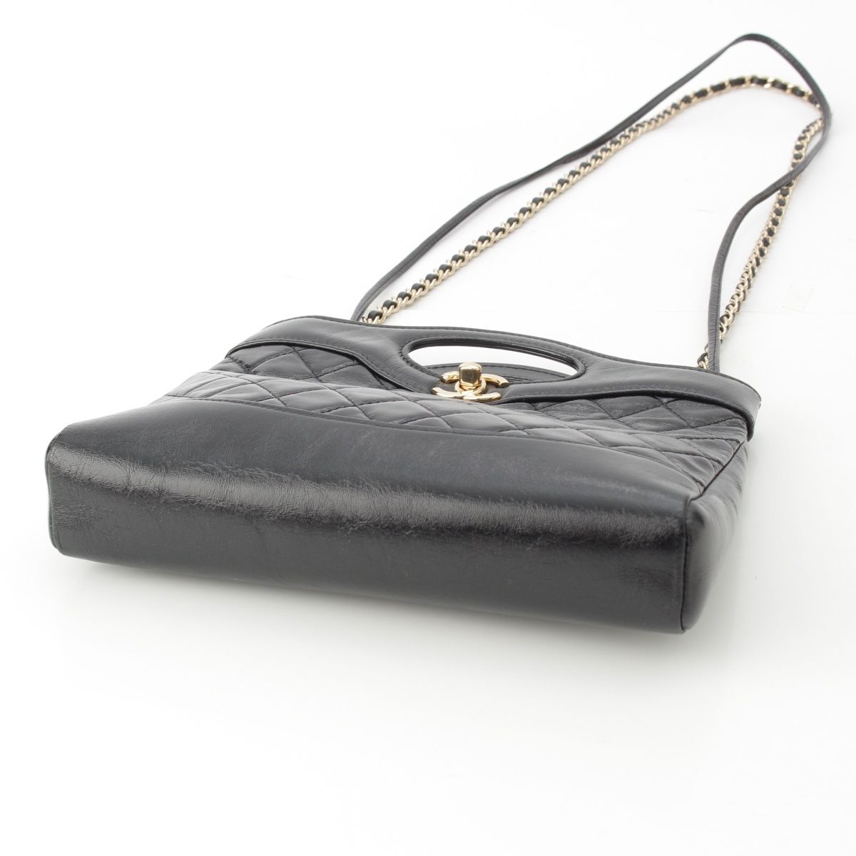 Chanel 31 Trantean Mini Shiny Calf Shopping 2-Way Shoulder Handbag Black — view 5