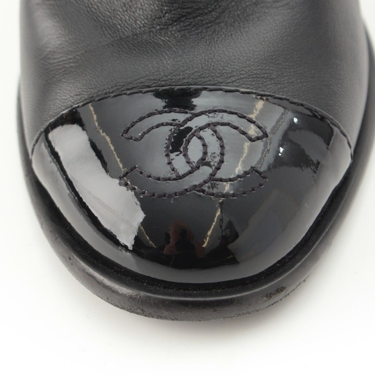 Chanel Leather CC Logo Belted Boots Black 35 2 — view 8