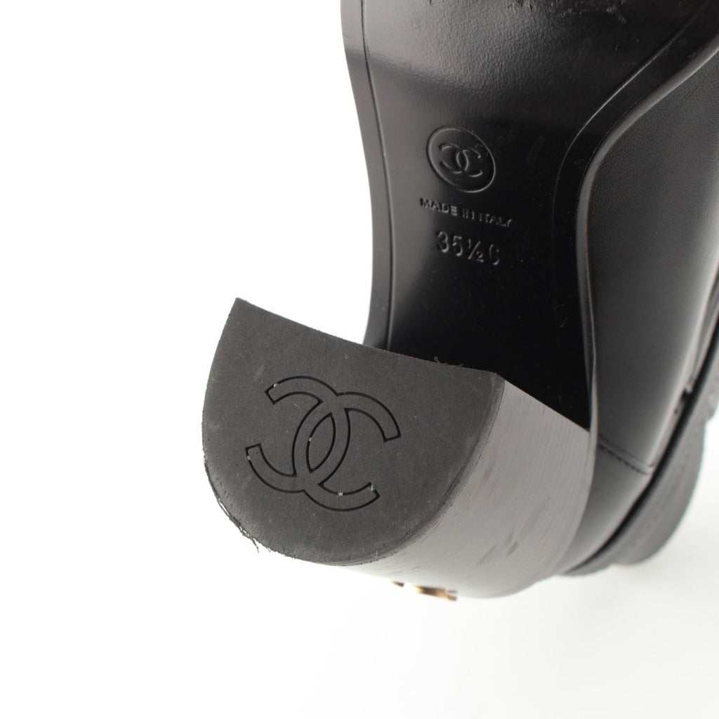 Chanel Leather CC Logo Belted Boots Black 35 2 — view 7