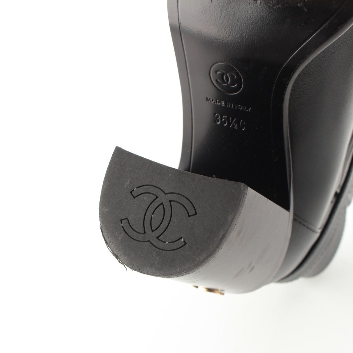 Chanel Leather CC Logo Belted Boots Black 35 2 — view 7