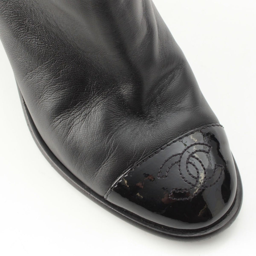 Chanel Leather CC Logo Belted Boots Black 35 2 — view 6