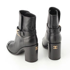 Chanel Leather CC Logo Belted Boots Black 35 2 — view 4
