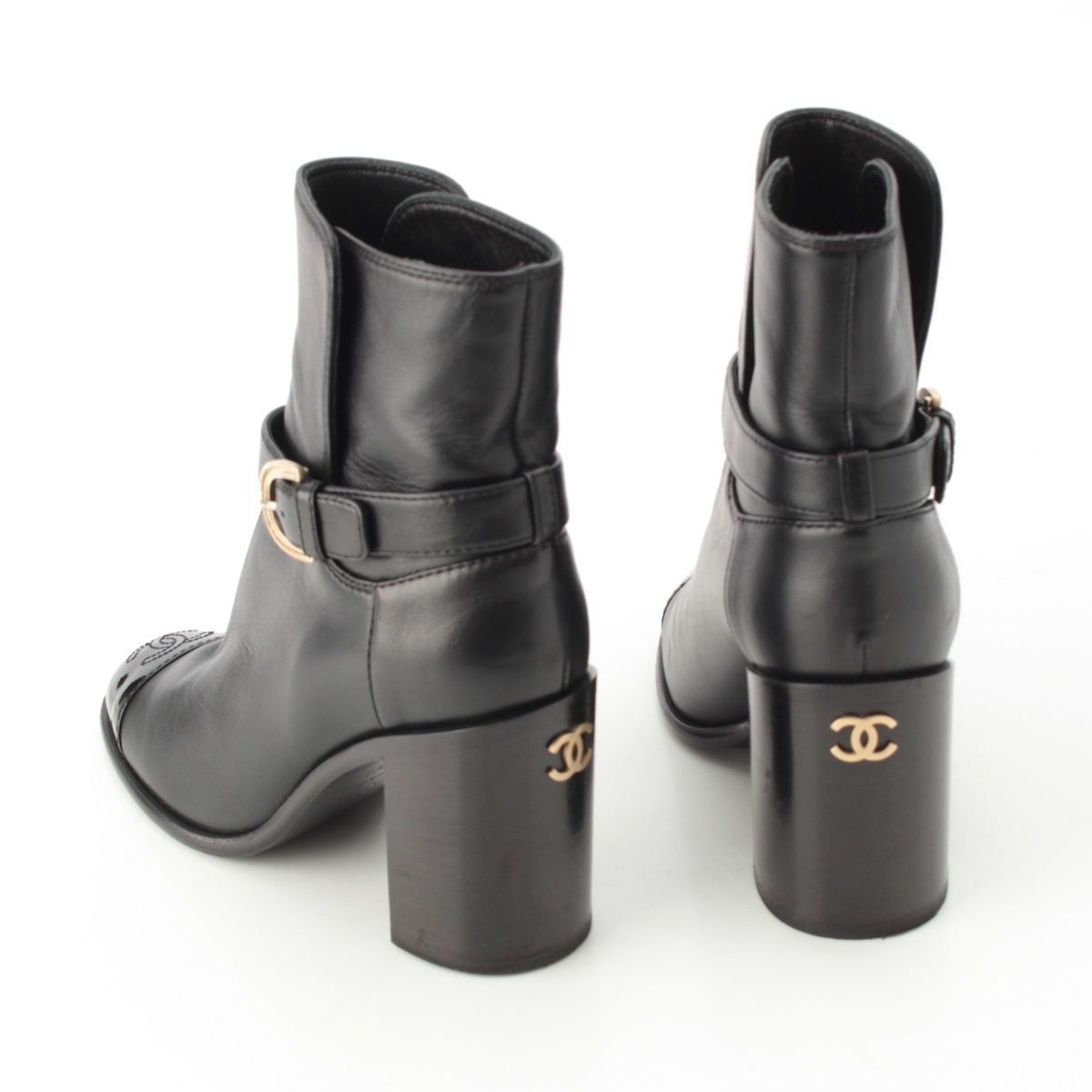Chanel Leather CC Logo Belted Boots Black 35 2 — view 4