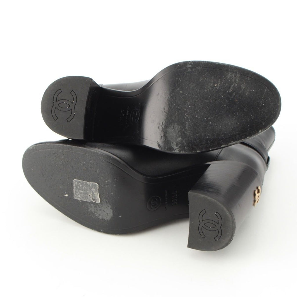 Chanel Leather CC Logo Belted Boots Black 35 2 — view 5