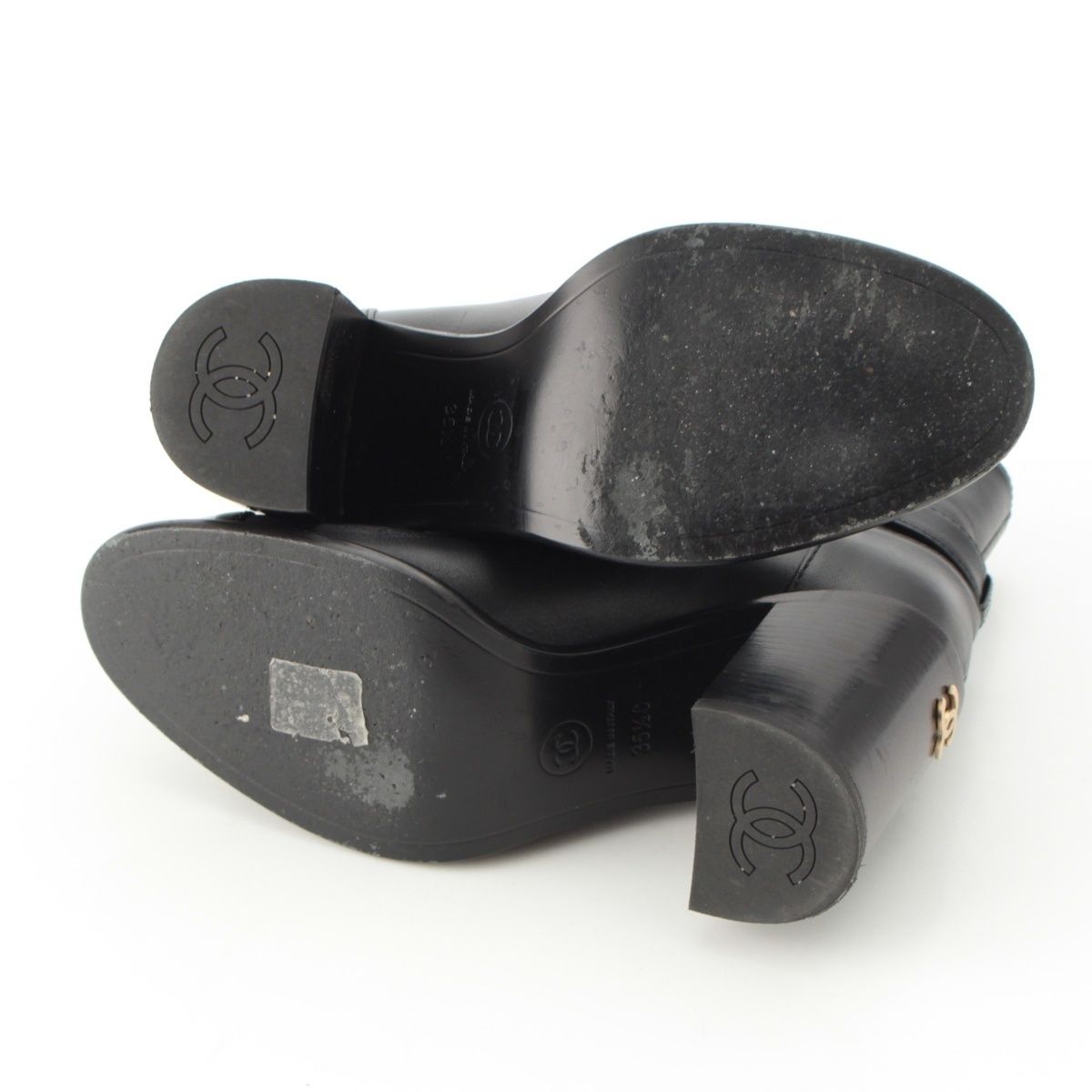 Chanel Leather CC Logo Belted Boots Black 35 2 — view 5