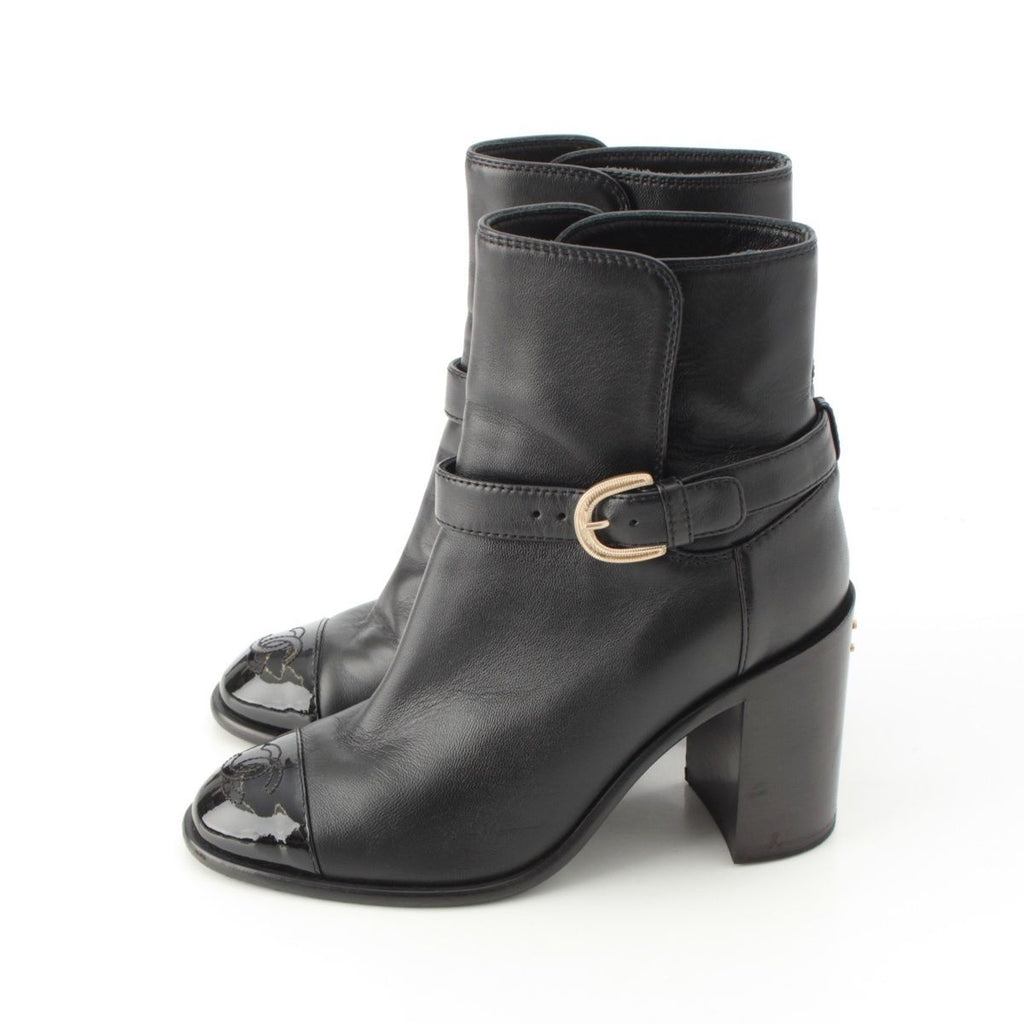Chanel Leather CC Logo Belted Boots Black 35 2 — view 3