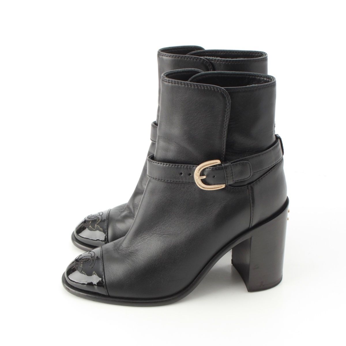 Chanel Leather CC Logo Belted Boots Black 35 2 — view 3