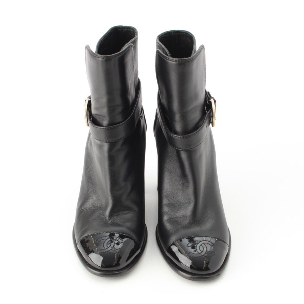 Chanel Leather CC Logo Belted Boots Black 35 2 — view 2