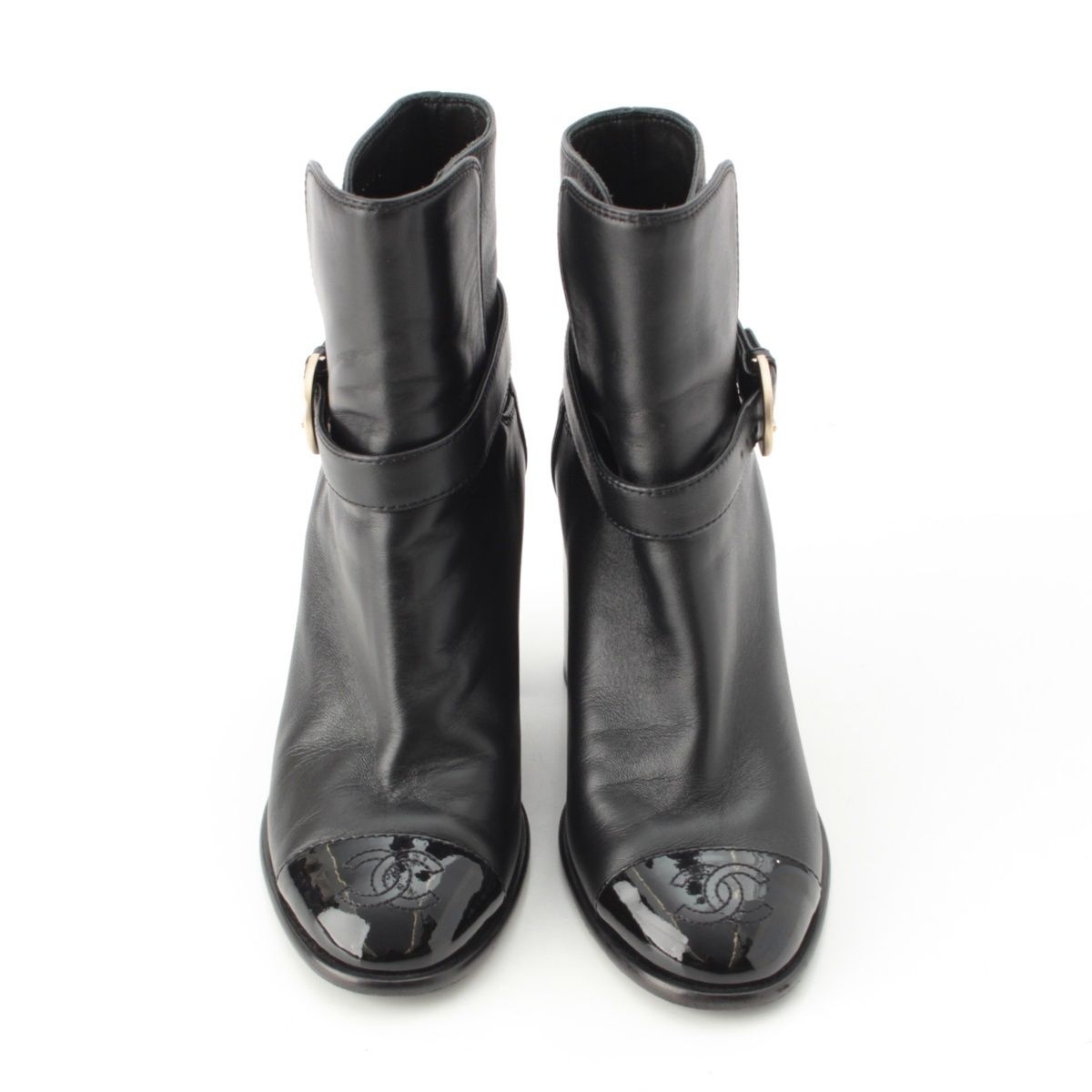 Chanel Leather CC Logo Belted Boots Black 35 2 — view 2