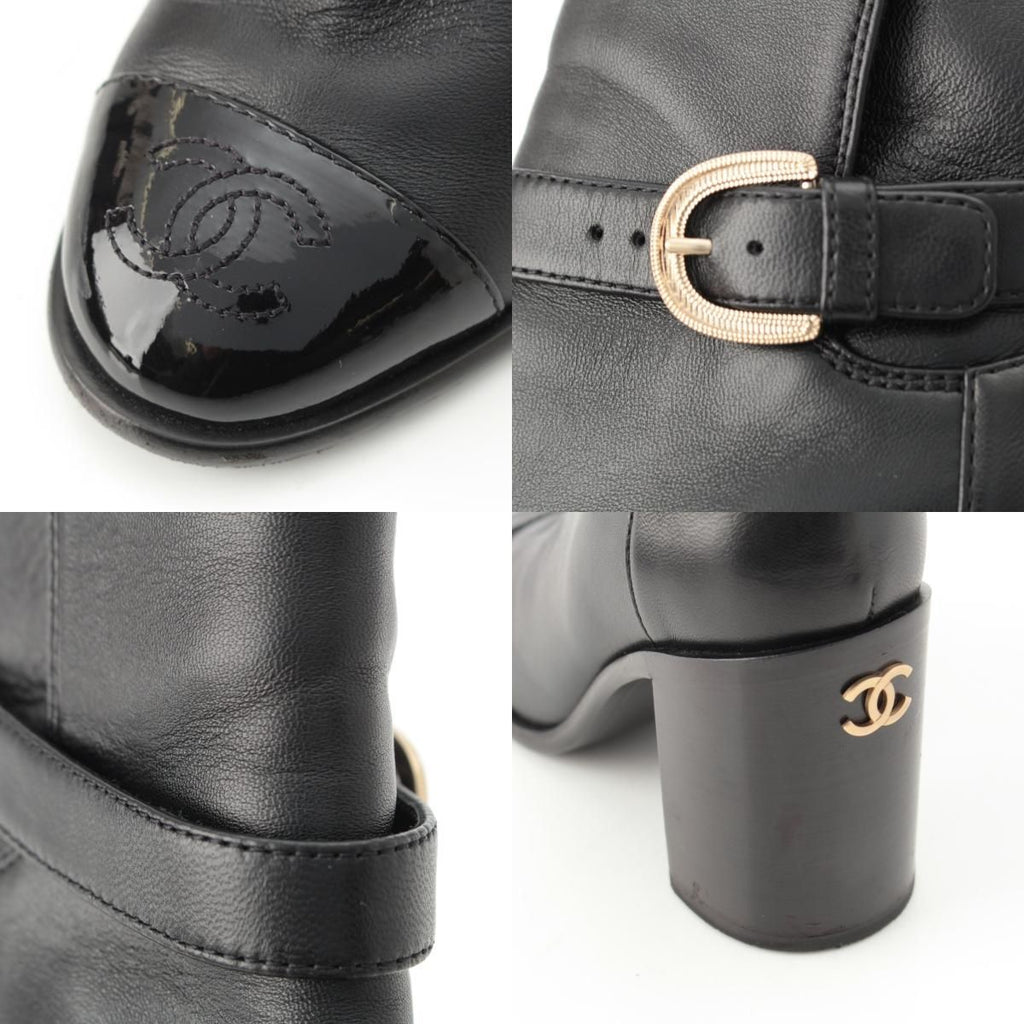 Chanel Leather CC Logo Belted Boots Black 35 2 — view 9