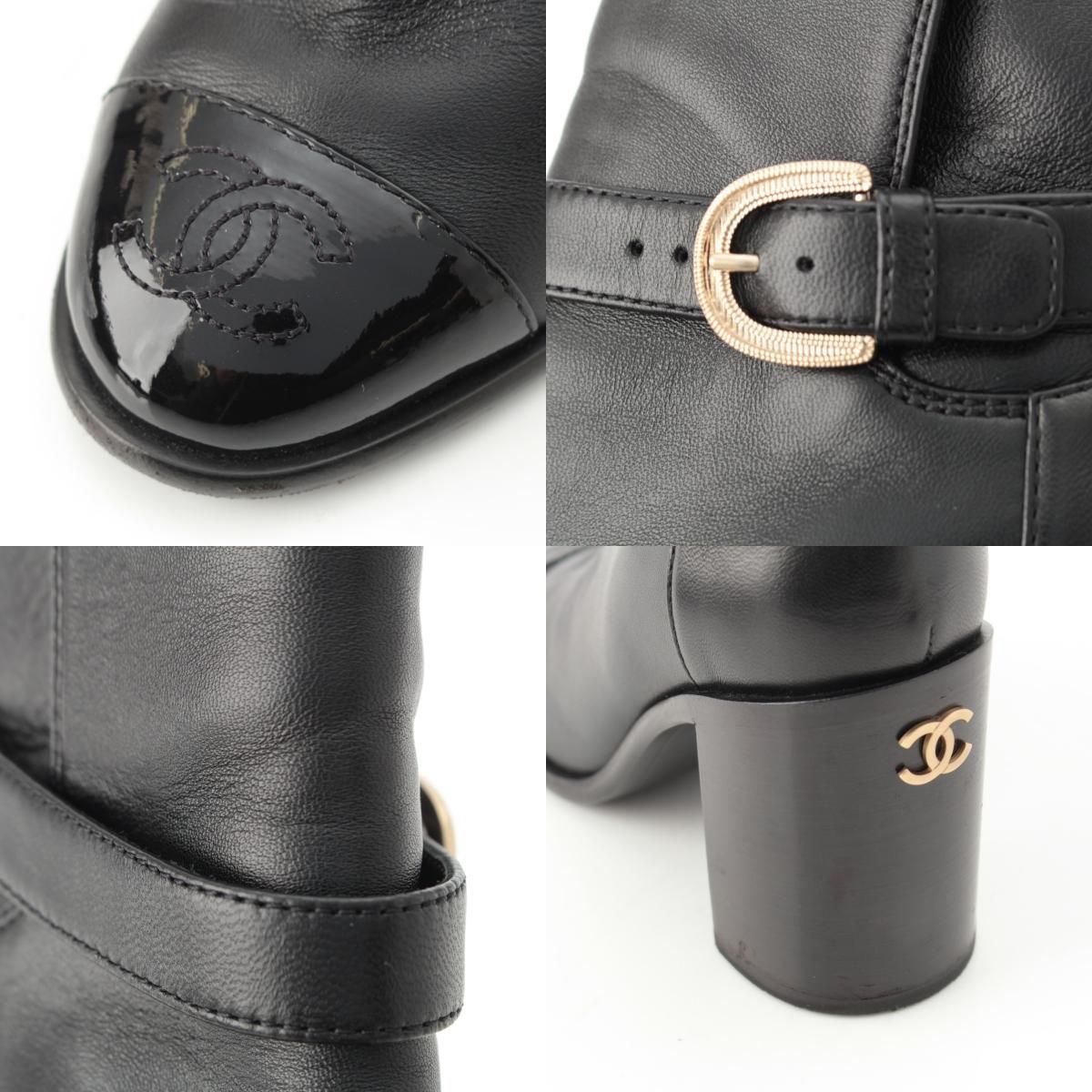 Chanel Leather CC Logo Belted Boots Black 35 2 — view 9