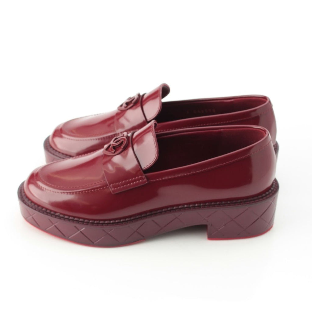 Chanel 24k Shiny Calfskin CC Logo Heart Platform Loafers Shoes Red 35.5 — view 3