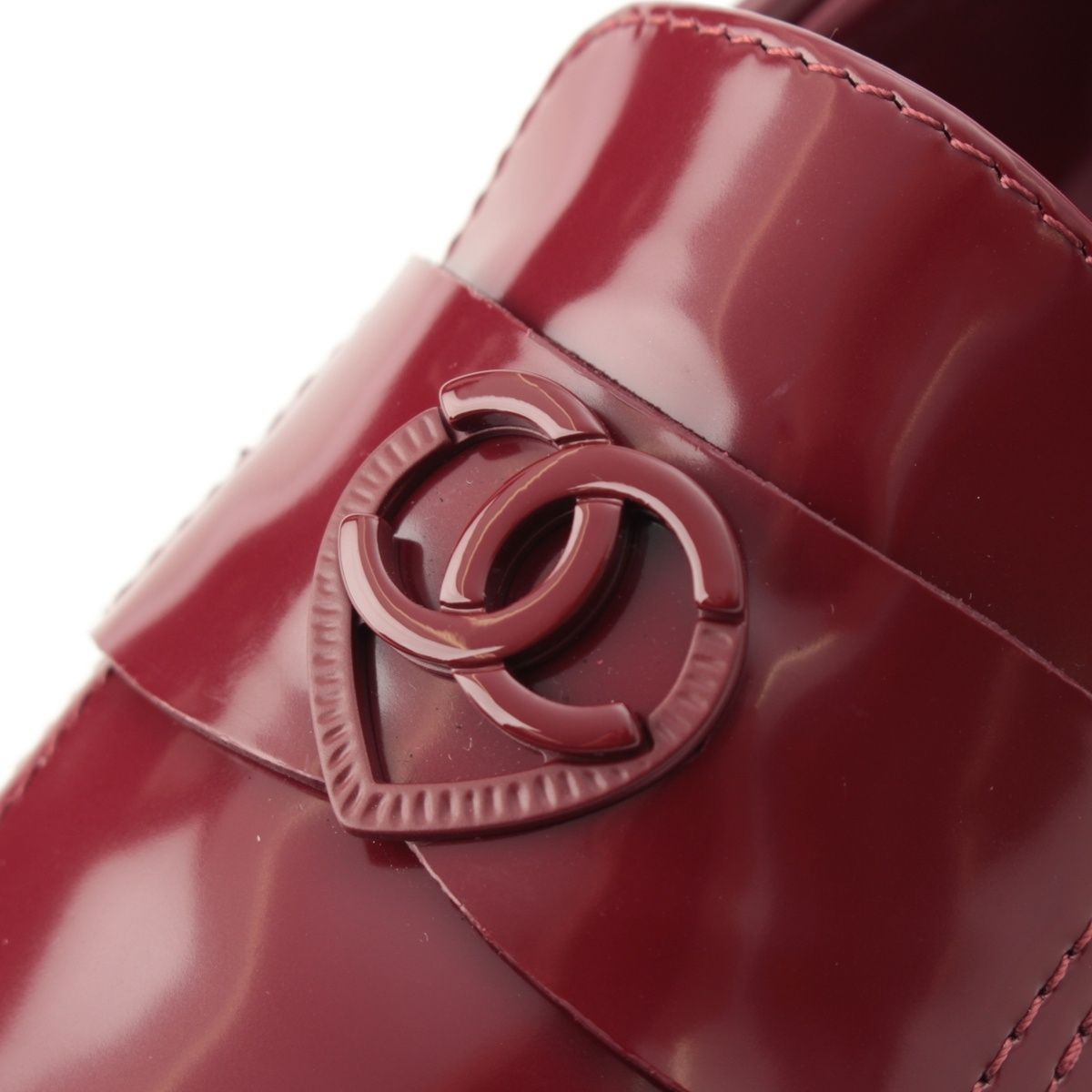 Chanel 24k Shiny Calfskin CC Logo Heart Platform Loafers Shoes Red 35.5 — view 8