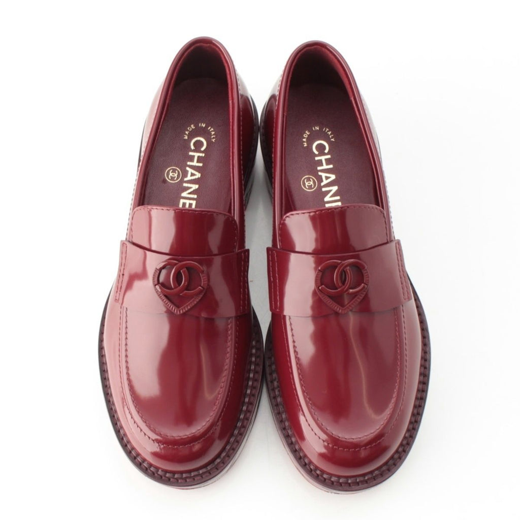 Chanel 24k Shiny Calfskin CC Logo Heart Platform Loafers Shoes Red 35.5 — view 2