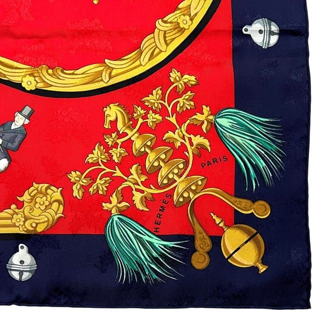 Hermes Scarf Carre 90 Red Navy Feather and Bell — view 3