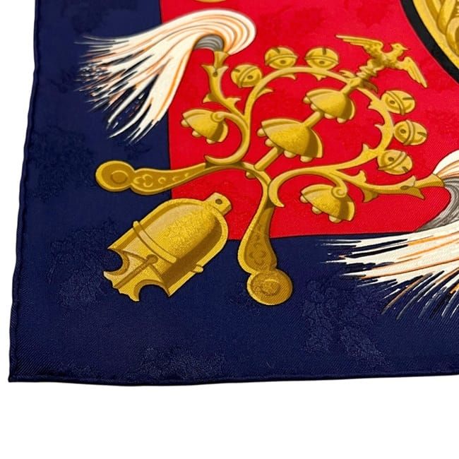 Hermes Scarf Carre 90 Red Navy Feather and Bell — view 4