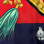 Hermes Scarf Carre 90 Red Navy Feather and Bell — view 5