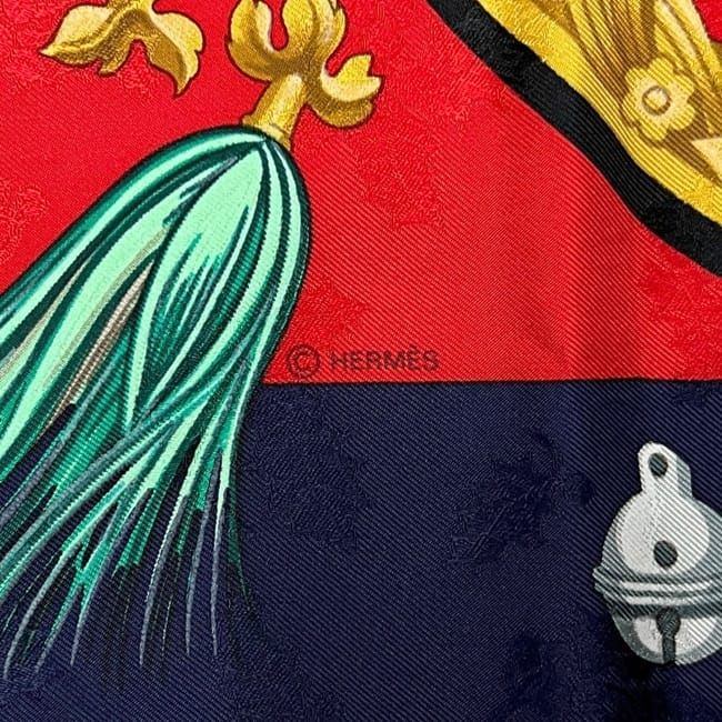 Hermes Scarf Carre 90 Red Navy Feather and Bell — view 5