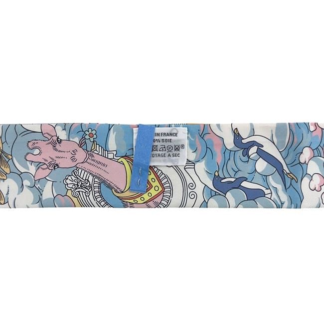 Hermes Ribbon Twilly Light Blue Orange Animal Cleaned Scarf — view 3