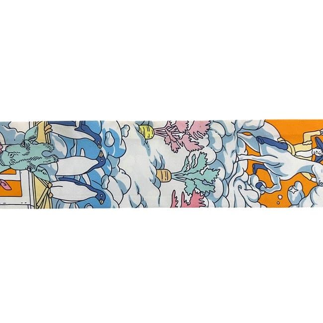 Hermes Ribbon Twilly Light Blue Orange Animal Cleaned Scarf — view 4