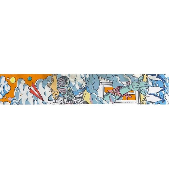 Hermes Ribbon Twilly Light Blue Orange Animal Cleaned Scarf — view 5