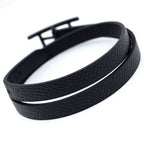 Hermes Leather Bracelet Behapi Double Tour Sole Black Swift T4 — view 4