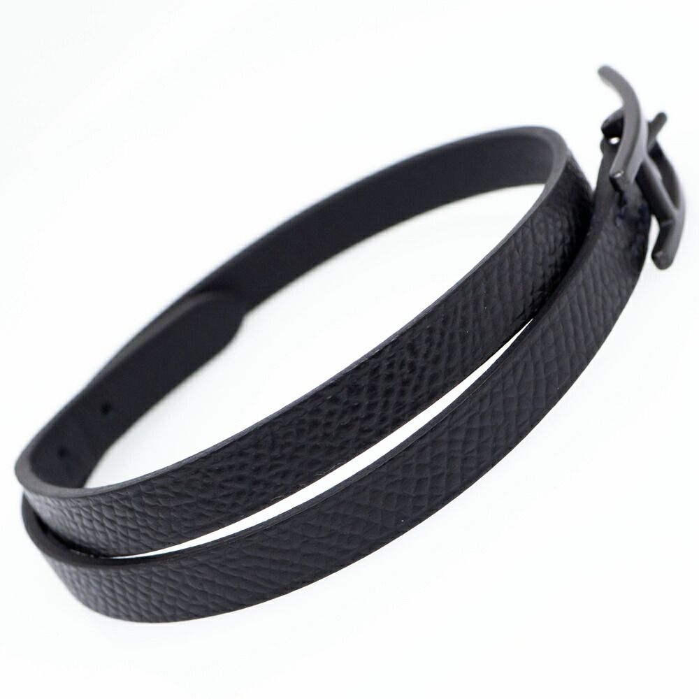 Hermes Leather Bracelet Behapi Double Tour Sole Black Swift T4 — view 2