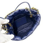 Chanel 2-Way Shoulder Bag 22 Leather Navy Gold Chain — view 5