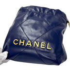 Chanel 2-Way Shoulder Bag 22 Leather Navy Gold Chain — view 9