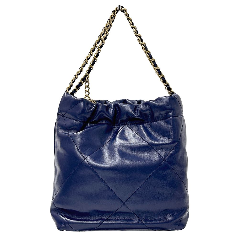 Chanel 2-Way Shoulder Bag 22 Leather Navy Gold Chain — view 2