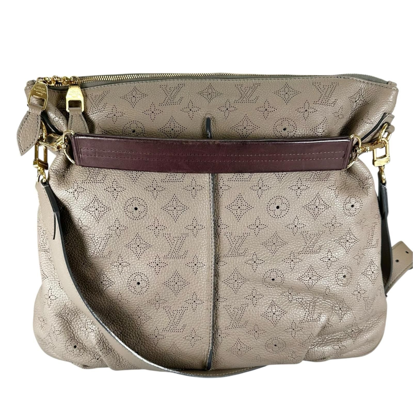 Louis Vuitton Selene MM Mahina Shoulder Bag Leather Taupe 2-Way