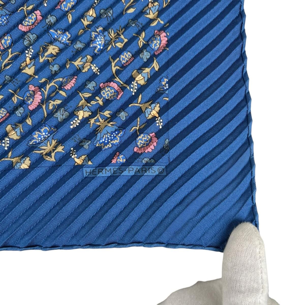 Hermes Pleated Silk Scarf Carre Blue — view 5