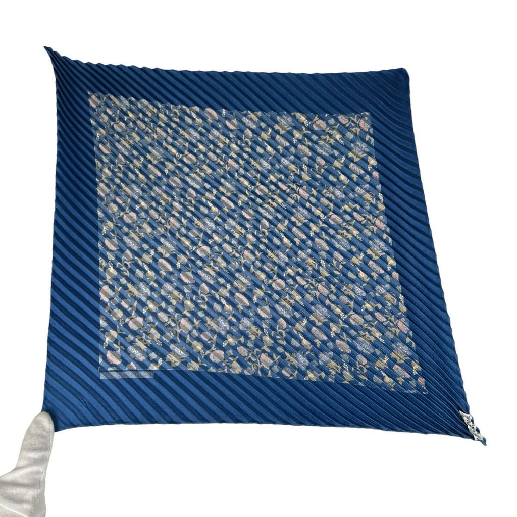 Hermes Pleated Silk Scarf Carre Blue — view 4