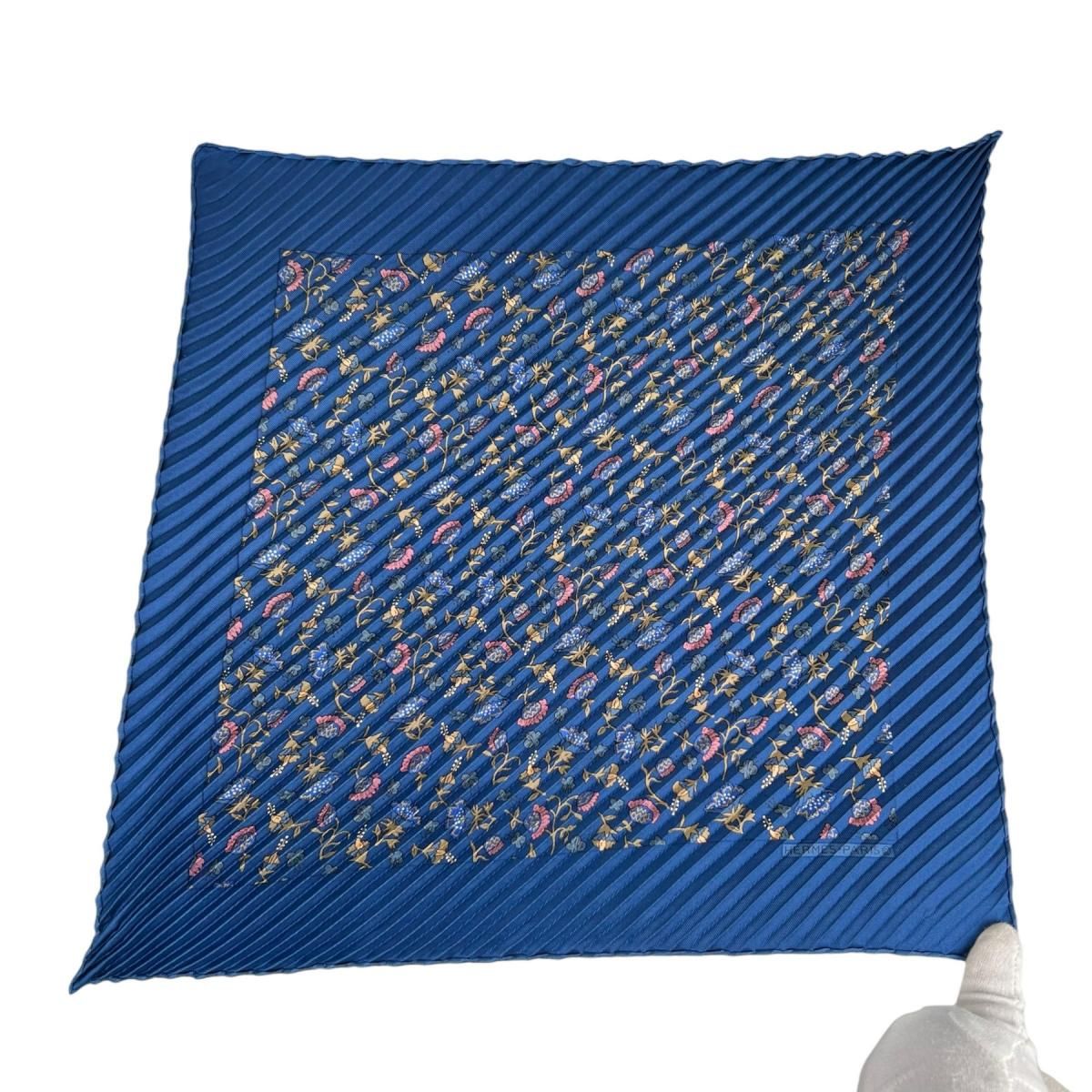 Hermes Pleated Silk Scarf Carre Blue — view 3