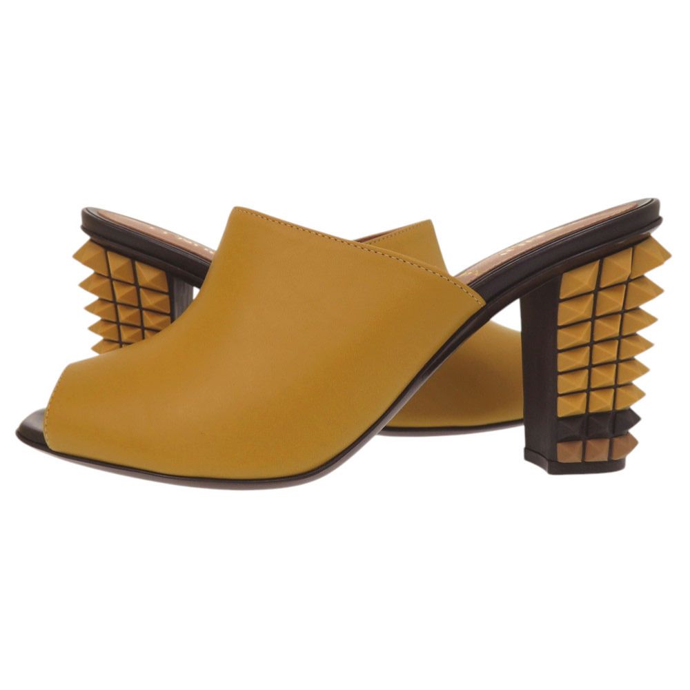 Fendi Pyramid Stud Heel Sandals 35.5 Leather Yellow Black Shoes — view 5