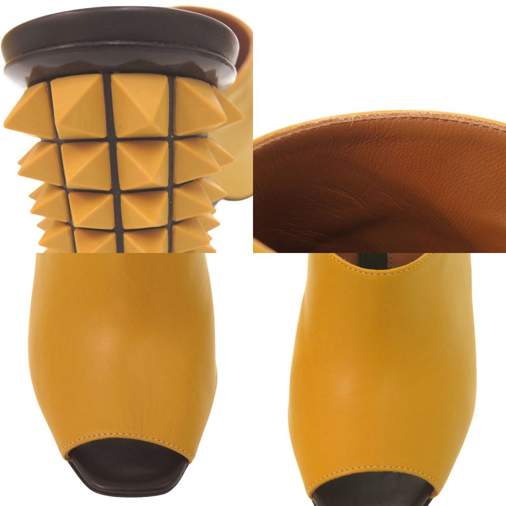Fendi Pyramid Stud Heel Sandals 35.5 Leather Yellow Black Shoes — view 9