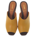 Fendi Pyramid Stud Heel Sandals 35.5 Leather Yellow Black Shoes — view 3